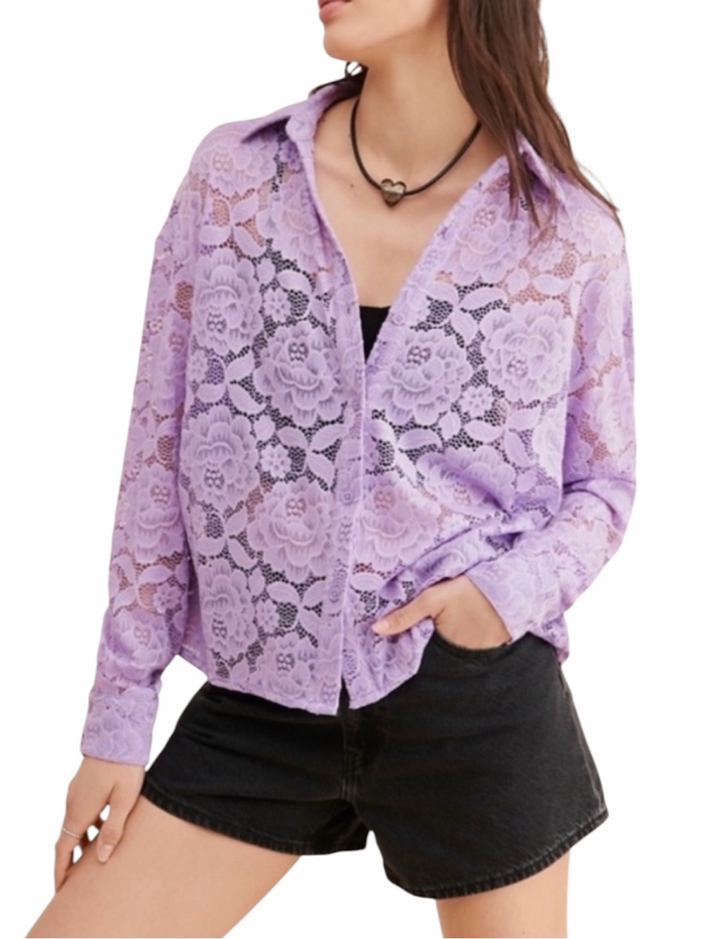 HUTCH Sheer Lace Button Down Size Medium